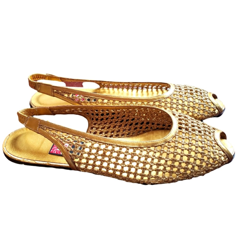 Anne Klein Gold Net Style Open Toe Sling Back Sandals Size 9 M